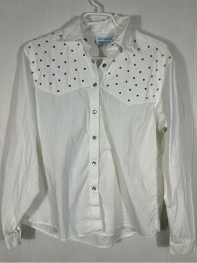 Vintage Deborah Murray Studded‎ Western Button-Up Shirt White Rodeo Minimalist